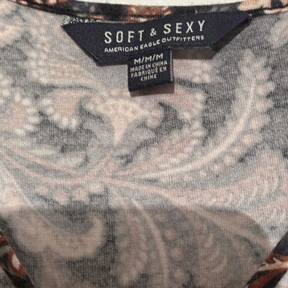 American Eagle Outfitters Womens Boho Paisley V-Neck Long Sleeve Romper M Brown - Picture 5 of 12